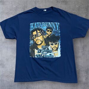 Fruit Of The Loom Bad Bunny "El Ultimo Tour Del Mundo" 2022 Navy T-Shirt Mens XL